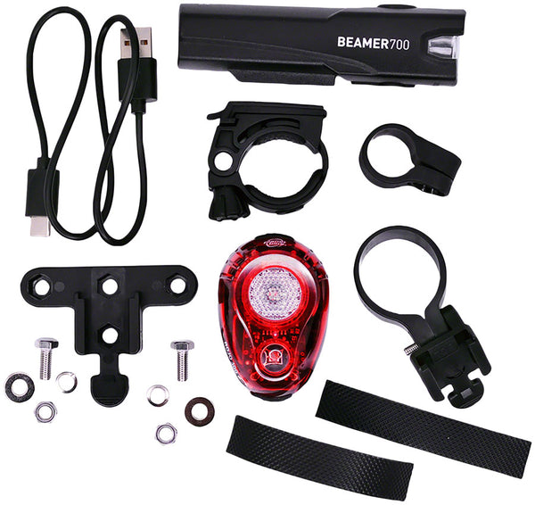 Planet Bike Beamer 700/Rojo 100 Headlight/Taillight Set - 700/100 Lumen USB Rechargable BLK
